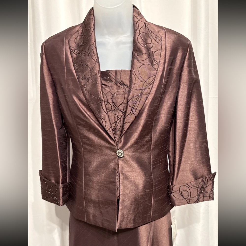 Jessica Howard 2 Piece Formal Suit Set Size 6 Brown Embroidered NWT - Picture 2 of 14